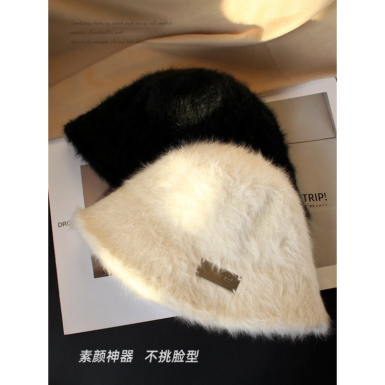 Mũ Bucket Lông Thỏ Giữ Ấm Mùa Đông Phong Cách Hàn Quốc Chất Lượng Cao Cho Nữ