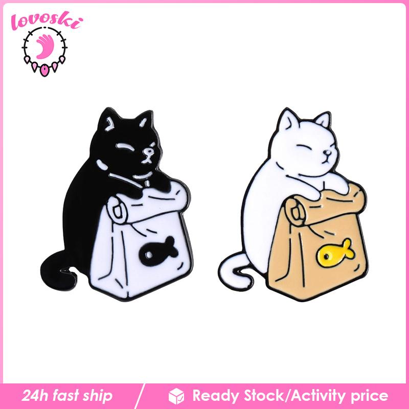 Set 2 Ghim Cài Áo Hình Mèo Tráng Men Dễ Thương