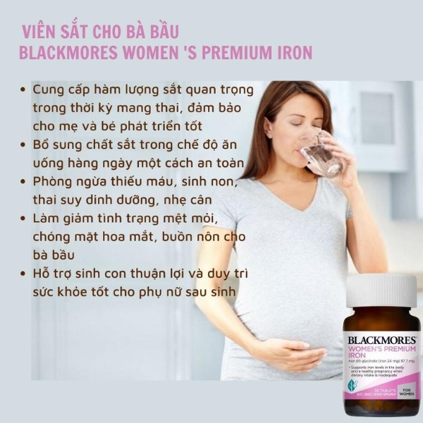 Viên uống bổ sung sắt cho bà bầu Blackmores Women's Premium Iron Úc 30 viên
