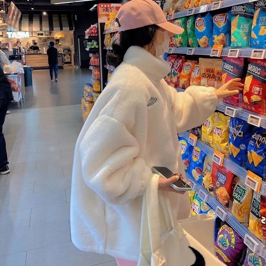 Áo Khoác Lông Thỏ Giả Dày Dặn Dáng Rộng Dài Trung Bình Và Dài Giữ Ấm Cho Nữ Sinh