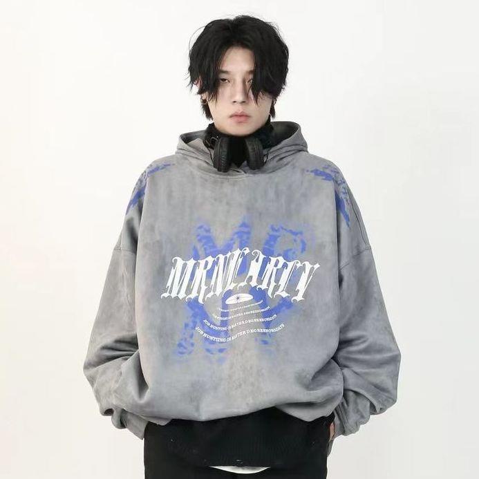 Plus Áo Hoodie Da Lộn Lót Nhung Dày Dặn In Họa Tiết Graffiti Phong Cách Đường Phố Mỹ Thời Trang Thu Đông Cho Nam Và Nữ