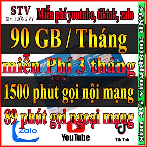 Sim 4g vinaphone d89y miễn phí 3 tháng (mỗi ngày tặng 3gb), không giới hạn dung lượng trên tiktok, youtube, zalo