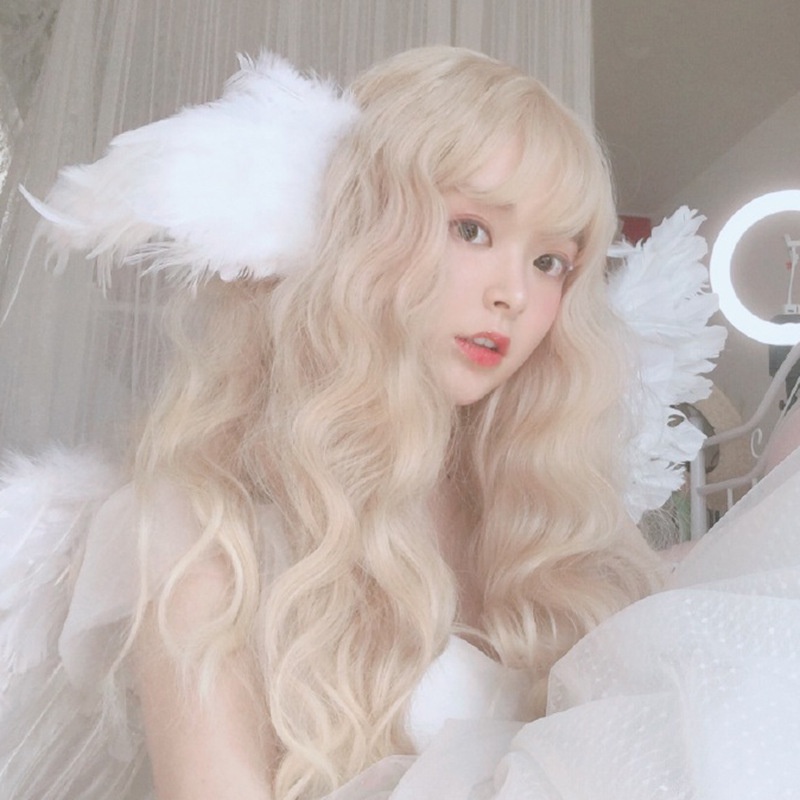 Bộ Tóc Giả Xoăn Dài Màu Xanh Dương Đậu Nành Dễ Thương Xinh Xắn Cho Nữ