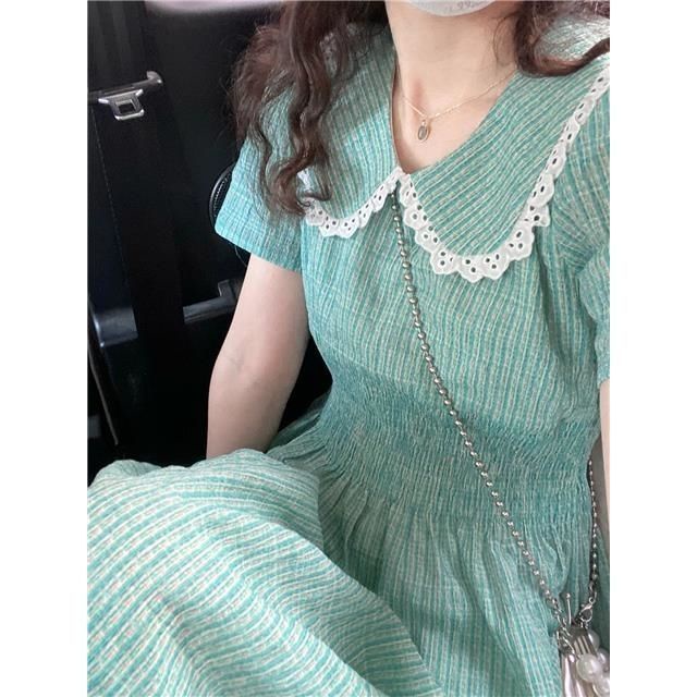 Đầm Ren Cổ Búp Bê Lưng Thun Thời Trang 2022 Dành Cho Nữ