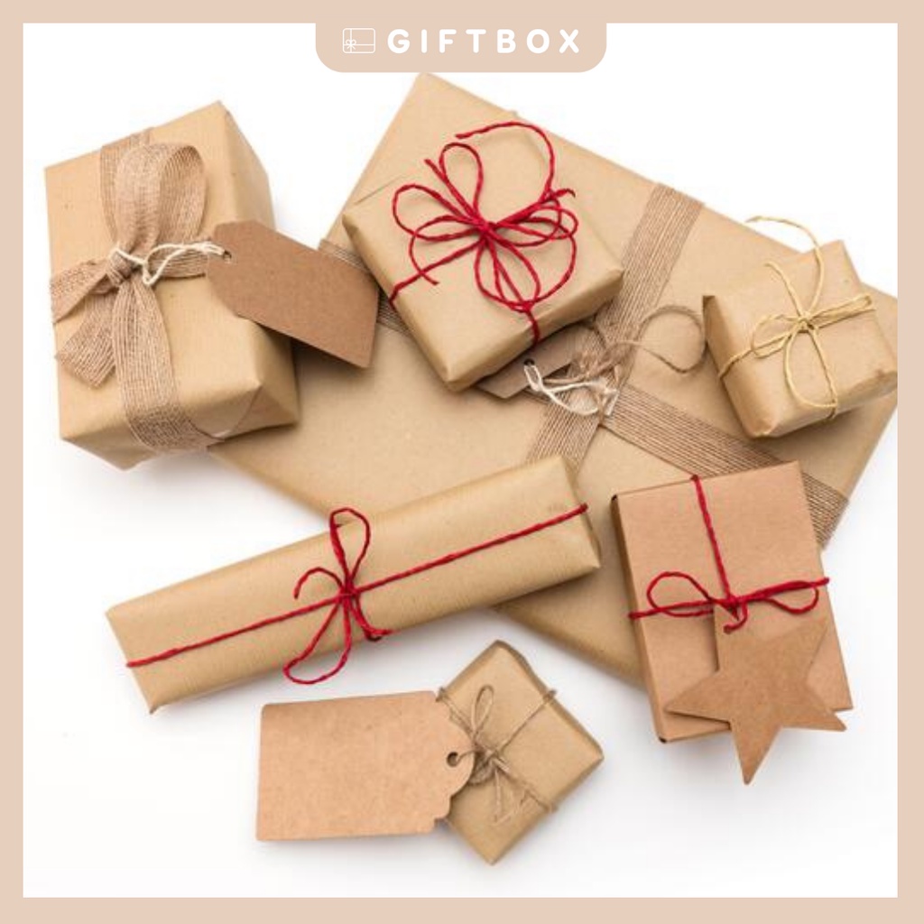 Tag giấy thẻ giấy vintage từ bìa kraft dày dặn có lỗ treo kèm dây gai trang trí quà tặng sinh nhật giáng sinh ngày lễ