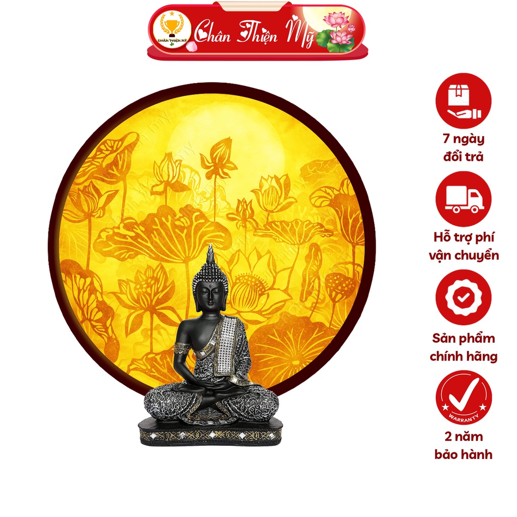 Đèn Hào Quang Hoa Sen In Tranh Trúc Chỉ CHÂN THIỆN MỸ, Tranh Treo Phòng Thờ, Trang Trí Tượng Phật TC-HQ-60