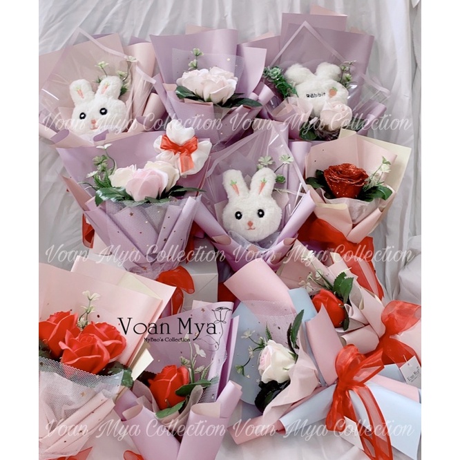 Hoả tốc - Bó hoa hồng sáp, bó hoa gấu bông, quà tặng 20/10 VoanMya Voan Mya