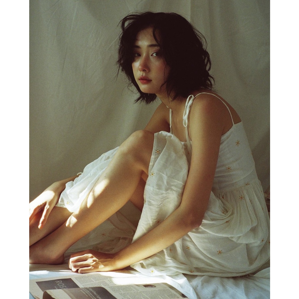 Đầm 2 dây thêu hoa cúp ngực The Country Camilo Daisy vải linen