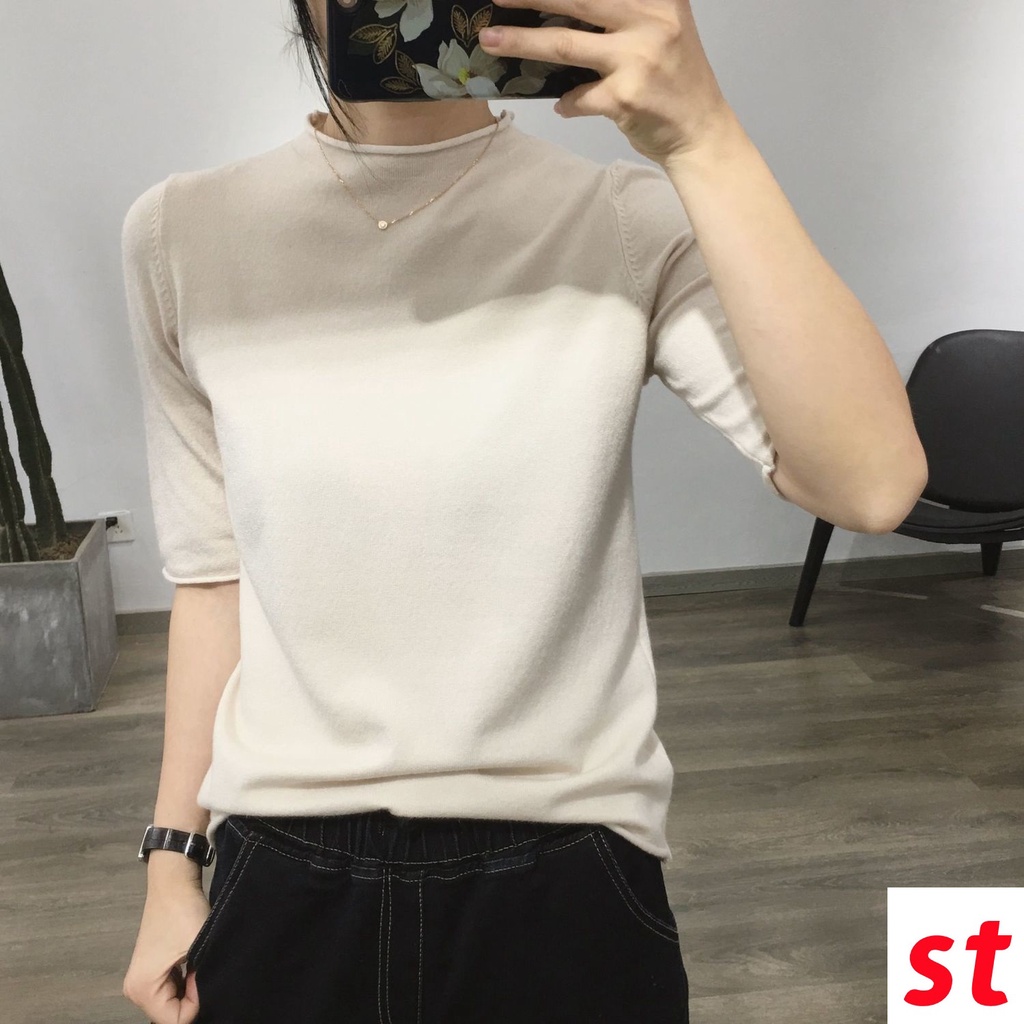 Áo Sweater Mỏng Cổ Lọ Tay Lửng Dáng Rộng Thời Trang Mùa Thu 2020 Mới Mẻ Cho Nữ