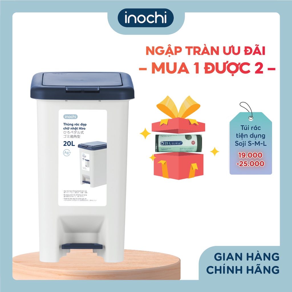 Thùng rác đạp chữ nhật Inochi - Hiro 10L/15L/20L/30L (loại kèm ruột) Nhiều màu