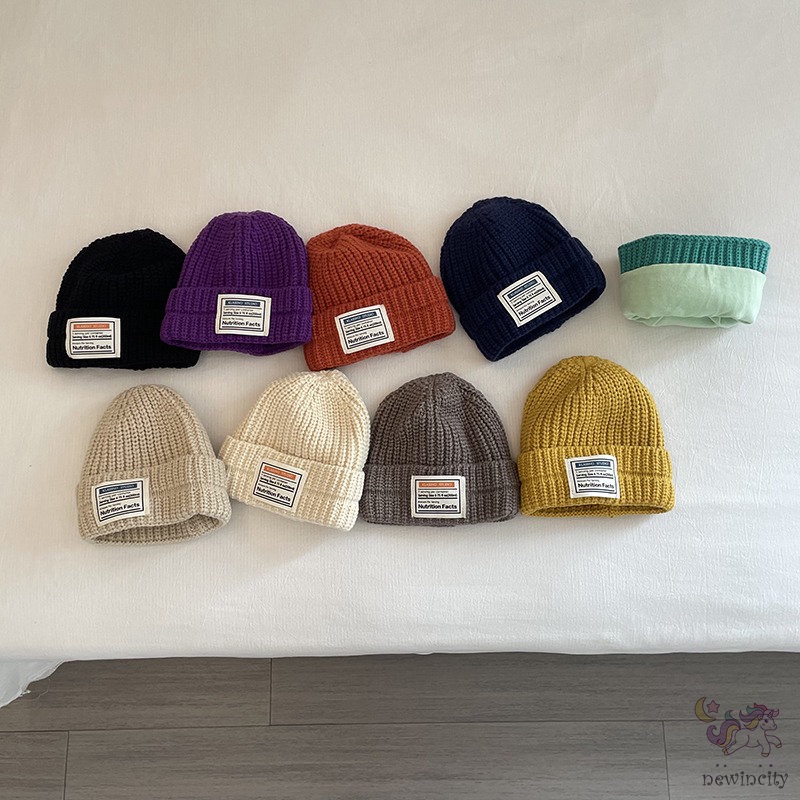 Mũ Beanie Dệt Kim Co Giãn In Chữ Thời Trang Hàn Quốc Cho Bé