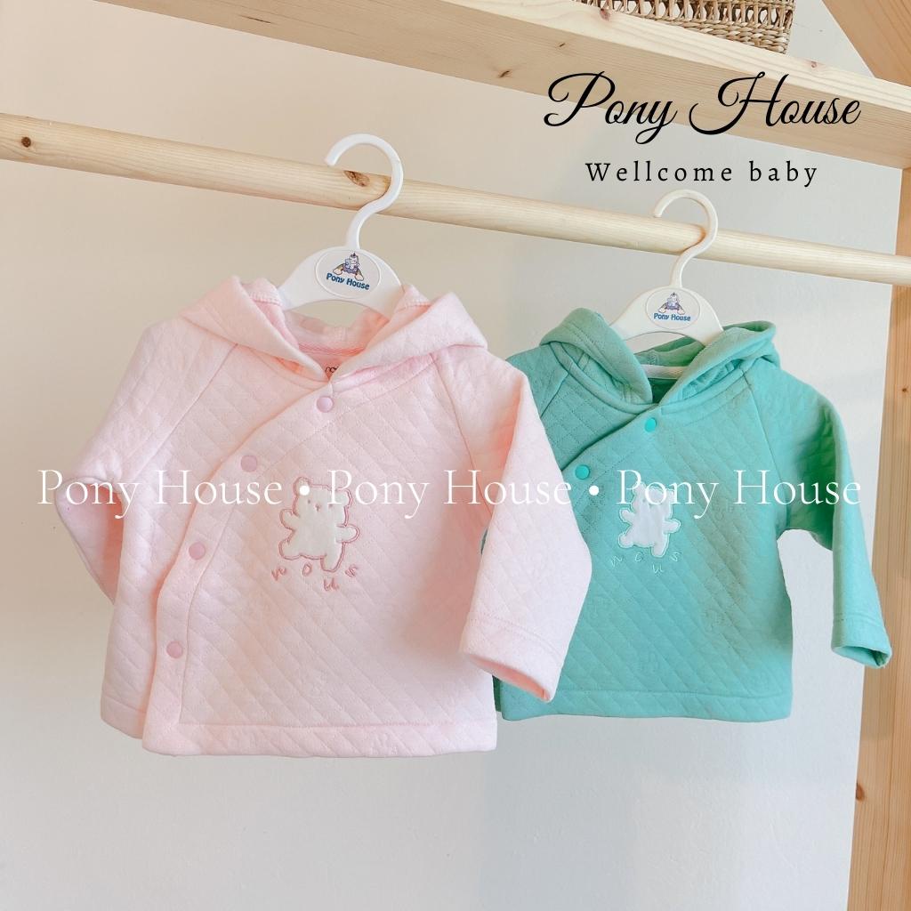 Áo Khoác Nous Choux Tai Gấu Trần Bông Xanh, Hồng Cho Bé Trai Bé Gái (Size Từ 3-6M Đến 18-24M)
