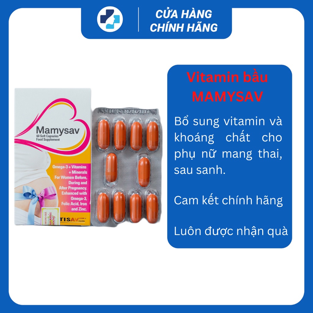 Vitamin tổng hợp MAMYSAV, Châu Âu, vitamin bầu bổ sung sắt, acid folic, DHA, các viatmin khoáng chất khác (hộp 60v)