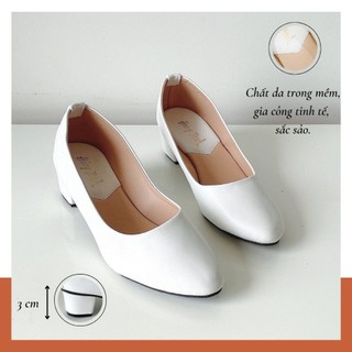 Giày Cao Gót Đế Vuông 3cm Mũi Nhọn Basic Màu Đen Hoàng Thanh G2