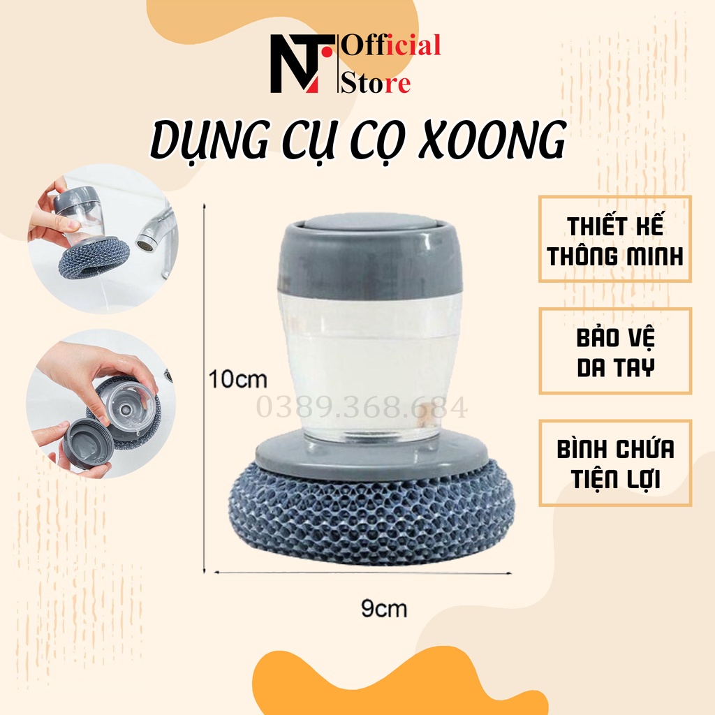 Dụng cụ cọ xoong nồi, cọ rửa chén đát đa năng kèm bình chứa nước tẩy rửa tiện lợi. bảo vệ da tay