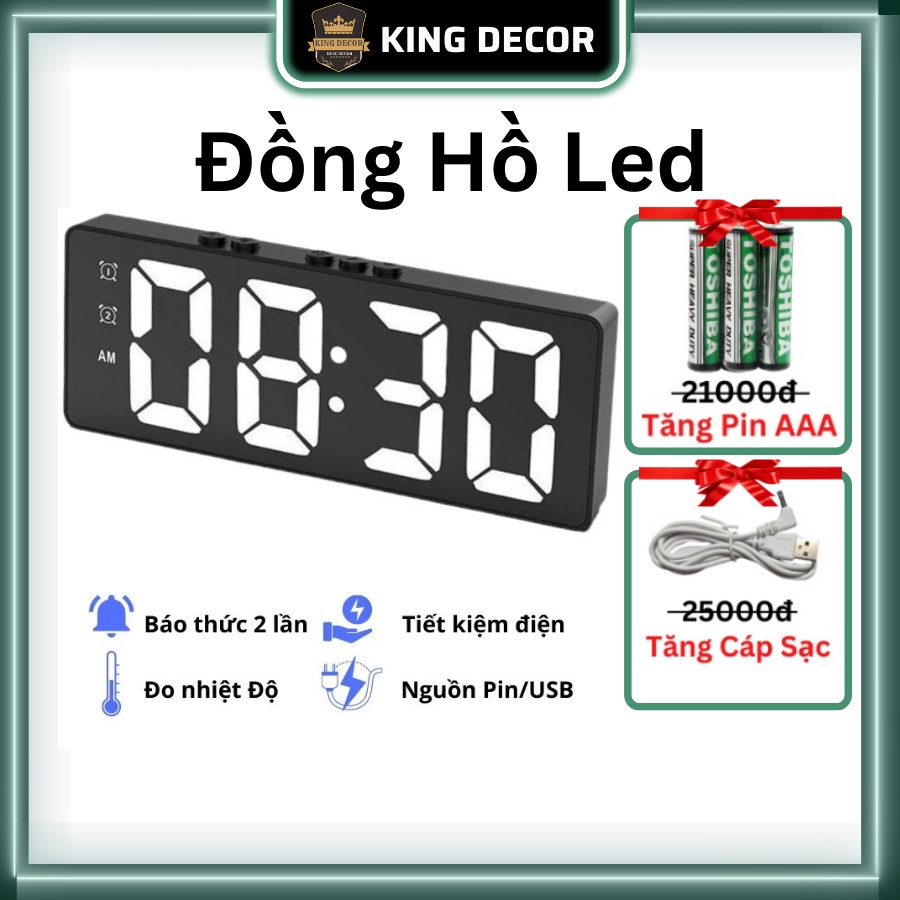 Đồng hồ để bàn,đồng hồ Led để bàn,đồng hồ báo thức,màn hình led King of Decor kích thước 6cm x 16cm nhiều chức năng