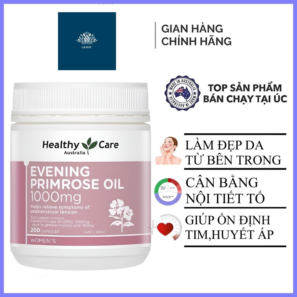 Tinh dầu Hoa Anh Thảo - Evening Primrose Oil 1000mg Healthy Care lọ 200 viên