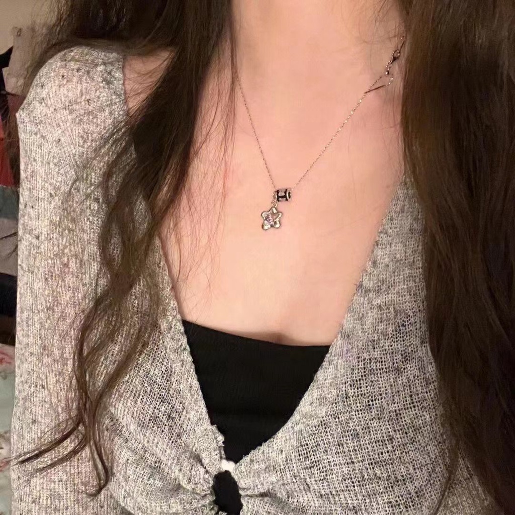 Vòng cổ Bạc 925 Mặt Ngôi Sao Nhỏ Màu Đen Phong Cách Cá Tính Cho Nữ