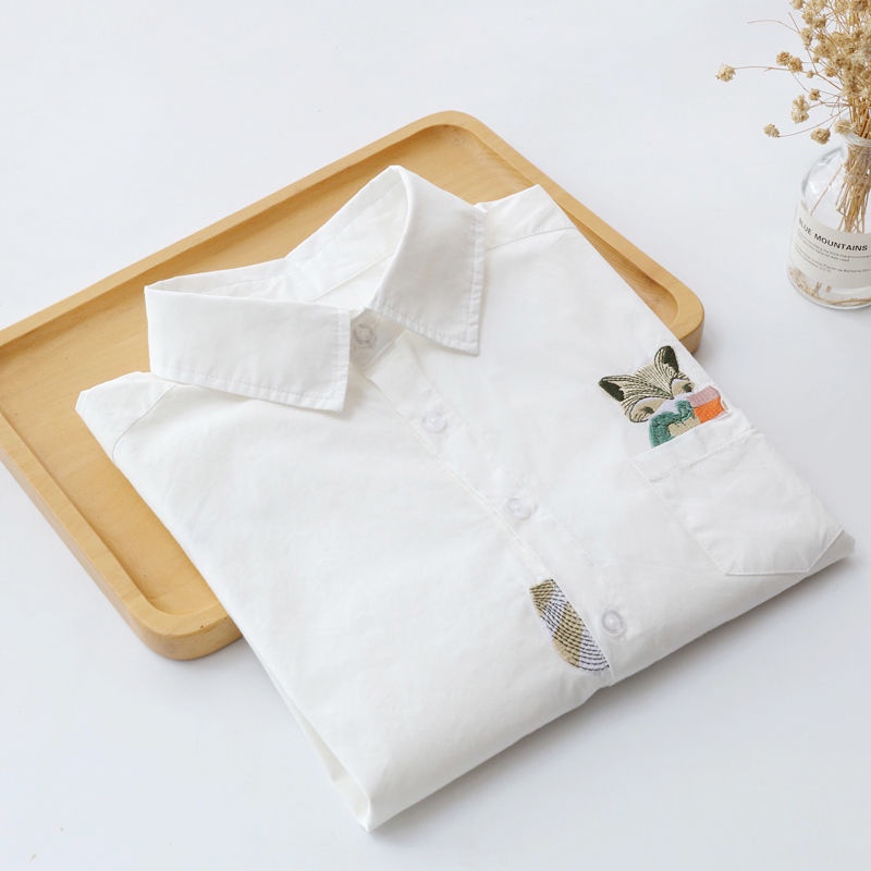 Áo Sơ Mi Tay Dài Chất Cotton Hoạ Tiết Sóc Thêu Size S-3Xl
