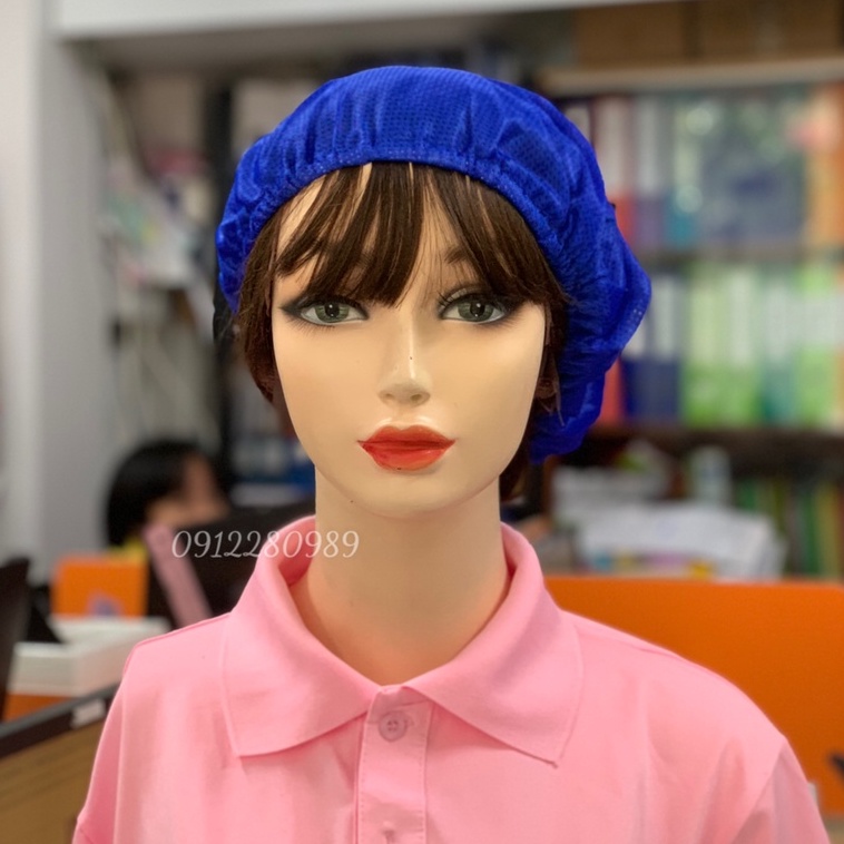 Nón bánh tiêu, Nón vải lưới màu xanh đậm chuyên dùng ngành thực phẩm _ Hình chụp thật