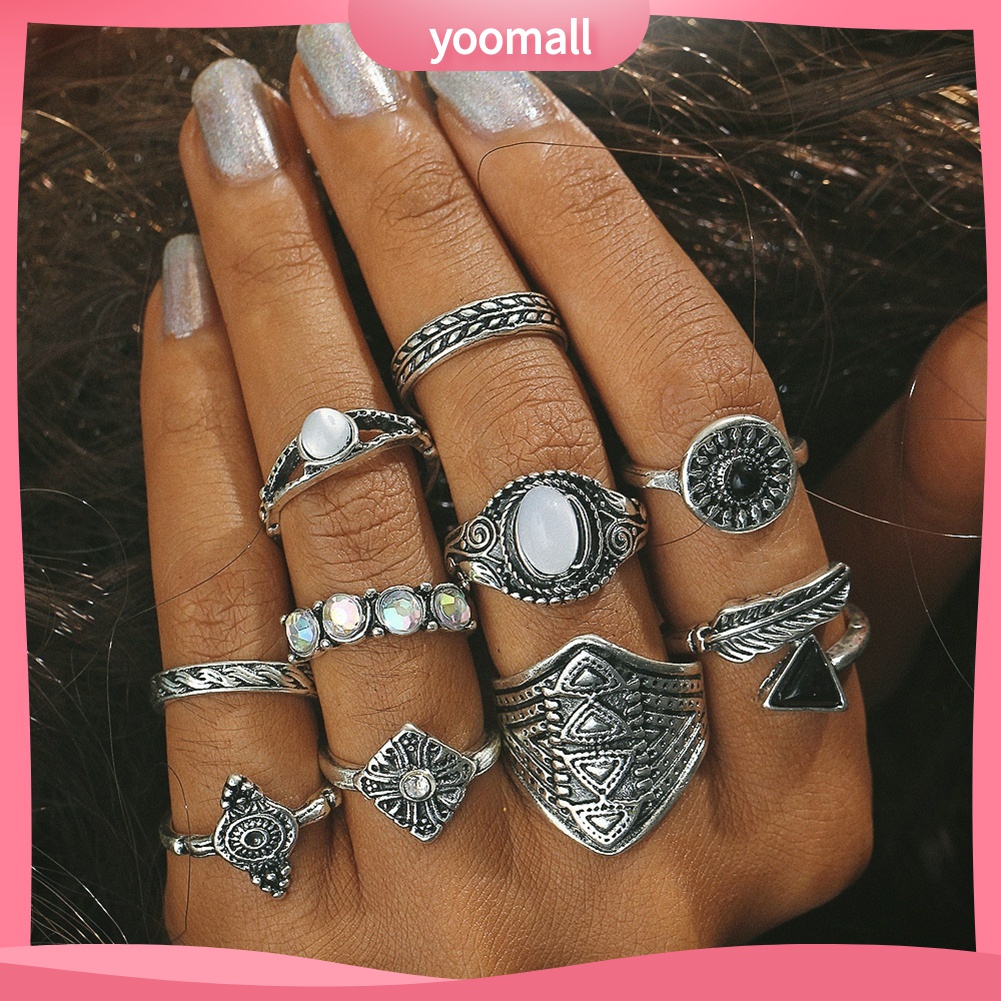 Set 10 Nhẫn Đeo Khớp Ngón Tay Phong Cách Boho Cho Nữ