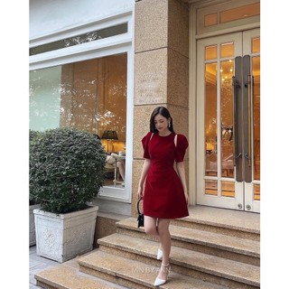 Đầm bigsize khoét vai tay phồng dáng xòe nhẹ thiết kế ( Thời trang Vicky G - Anitagreen ) HN1122