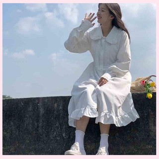 Váy babydoll Cổ Búp Bê Dáng Rộng Eo Vừa Phong Cách Preppy Nhật Bản Dễ Phối Đồ Cho Tuổi Teen
