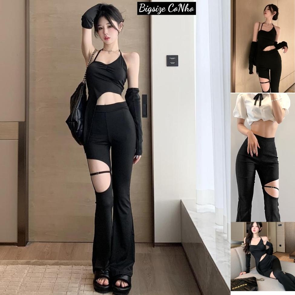 Quần ống loe bigsize nữ xẻ hở đầu gối, Quần dài ống loe Chuppy 60-95kg QQ