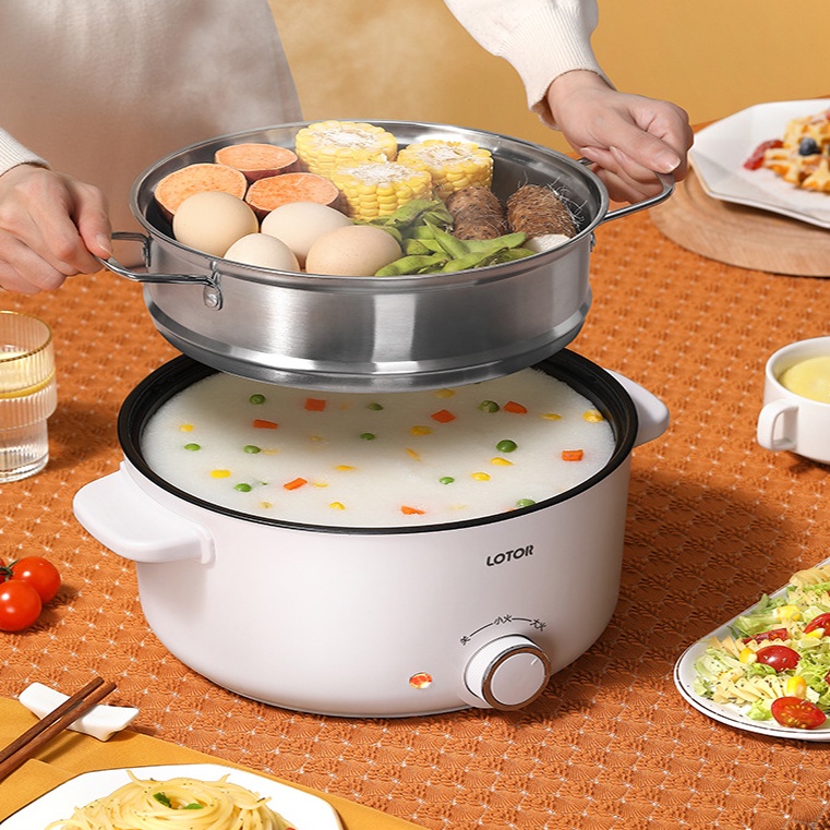 Nồi Lẩu Mini Lotor Cắm Điện Đa Năng Rán, Chiên, Xào Có Lớp Chống Dính Cao Cấp Kèm Xửng Hấp Siêu Tiện Lợi