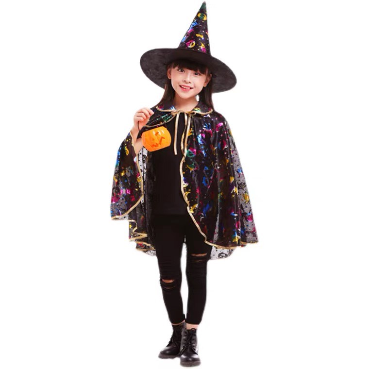 Bộ trang phục hóa trang lễ hội haloween áo choàng kèm mũ và giỏ bí ngô