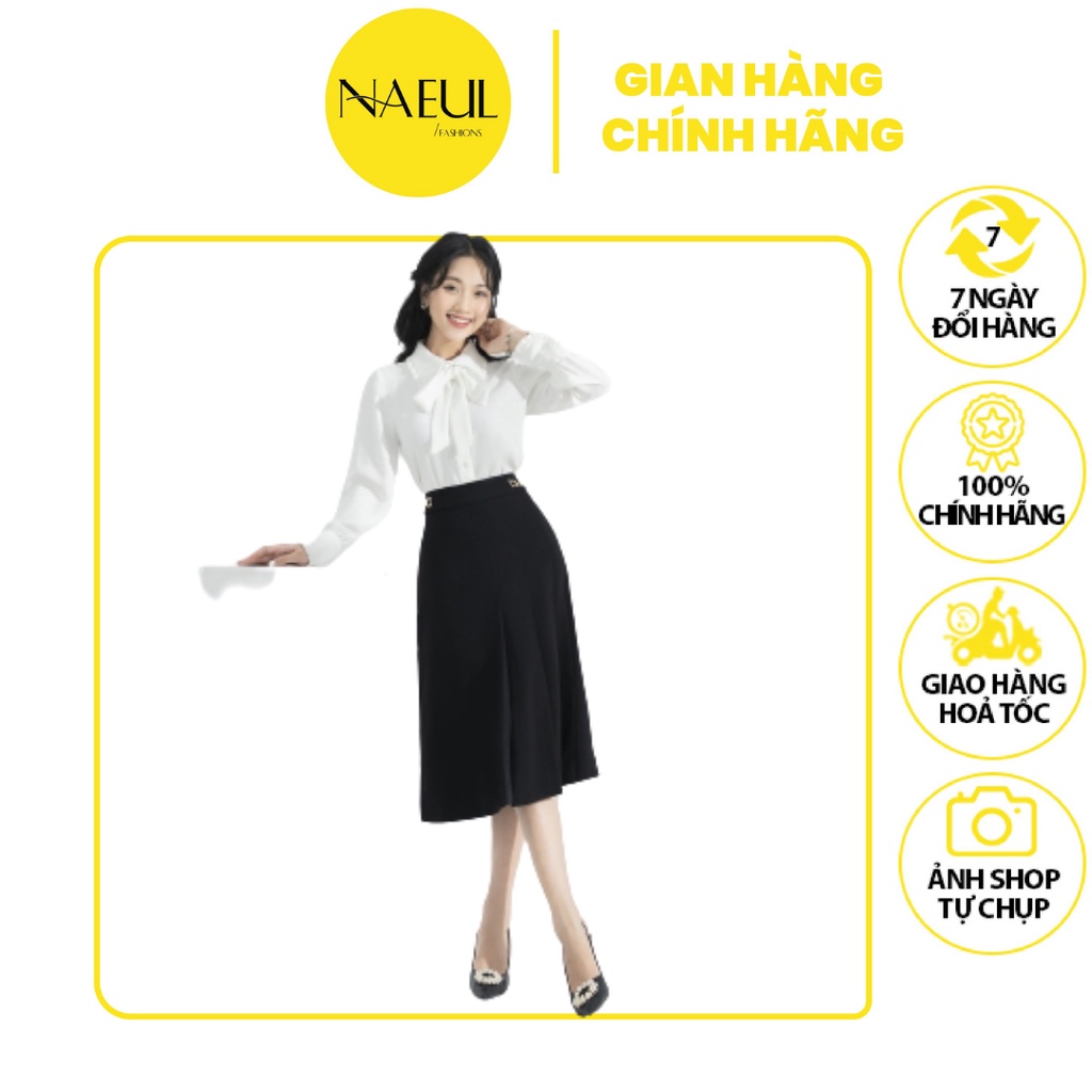 Set Bộ Áo Sơ Mi Trắng Mix Chân Juyp Đen NEB0019 Kiểu Dáng Hiện Đại, Sang Trọng