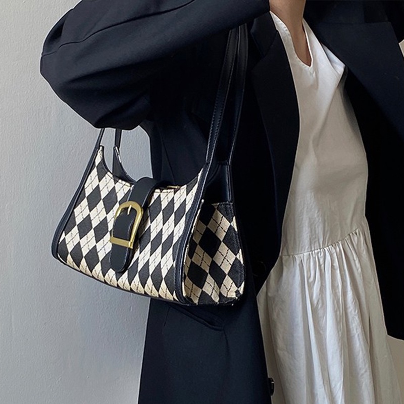 Túi Xách Đeo Vai Vải Bạt Có Khóa Hình Thoi Cổ Điển Cho Nữ