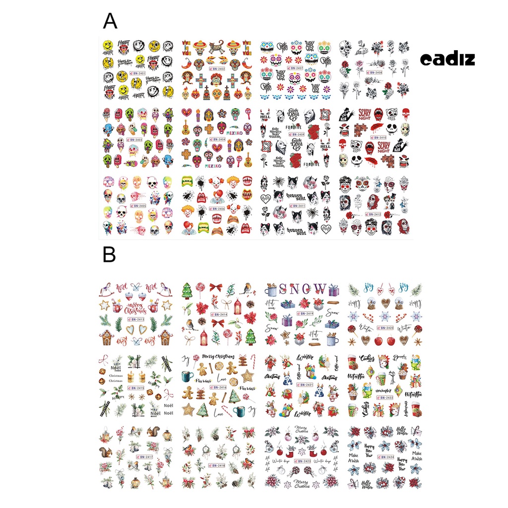 Miếng Dán Trang Trí Móng Tay Họa Tiết Đầu Lâu Không Phai Màu Phong Cách Halloween