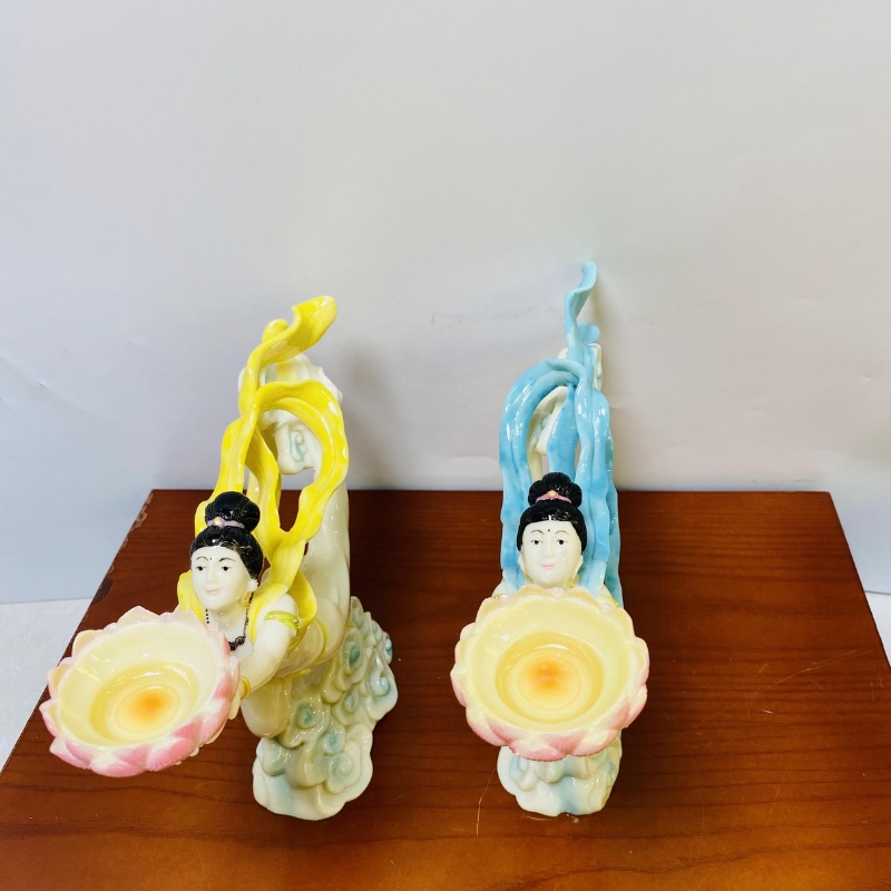 Cặp tượng cô tiên dâng nến, cô tiên dâng đèn sử dụng trên ban thờ phật, thần tài, ban gia tiên