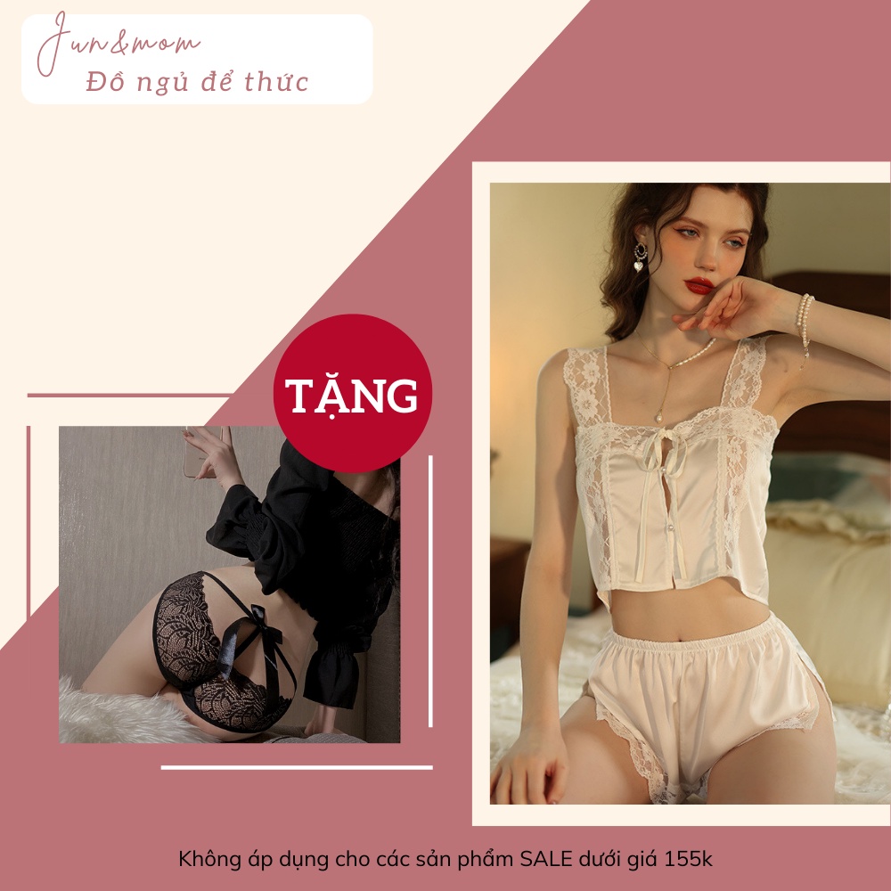 Đồ ngủ sexy Jun&mom_DN65 chất lụa phối ren - pijama lụa - váy ngủ lụa