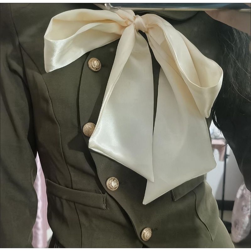 Set váy midi màu nâu cổ dây nơ to - phong cách tiểu thư công sở