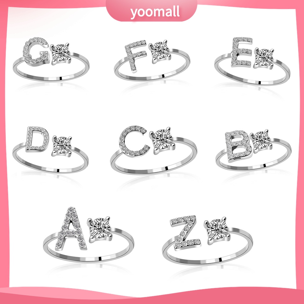 Nhẫn Hở Mạ Bạc Khắc Chữ Cái Có Thể Điều Chỉnh Kích Cỡ Màu Sắc