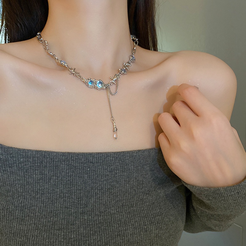 Vòng cổ 17KM mạ bạc đính đá mặt trăng thời trang cho nữ