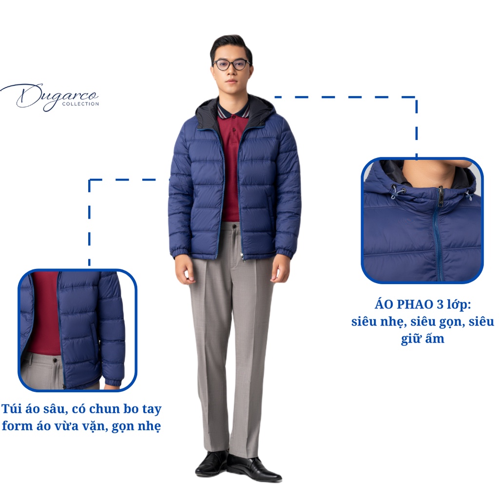 Áo khoác phao DUGARCO nam 3 lớp siêu nhẹ cao cấp tính năng trượt nước 228JK22085