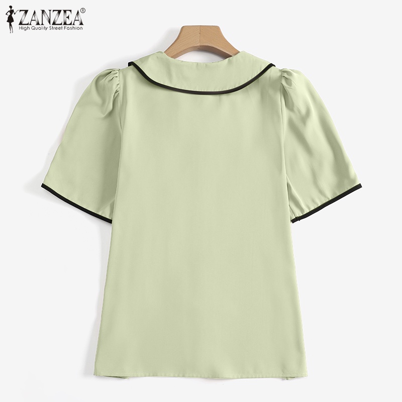 Zanzea Áo Kiểu Tay Phồng Ngắn Cổ Búp Bê Cột Dây Thời Trang Hàn Quốc Cho Nữ