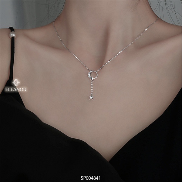 Dây chuyền nữ bạc 925 Eleanor Accessories mặt tròn dáng dài đính đá phụ kiện trang sức 4841