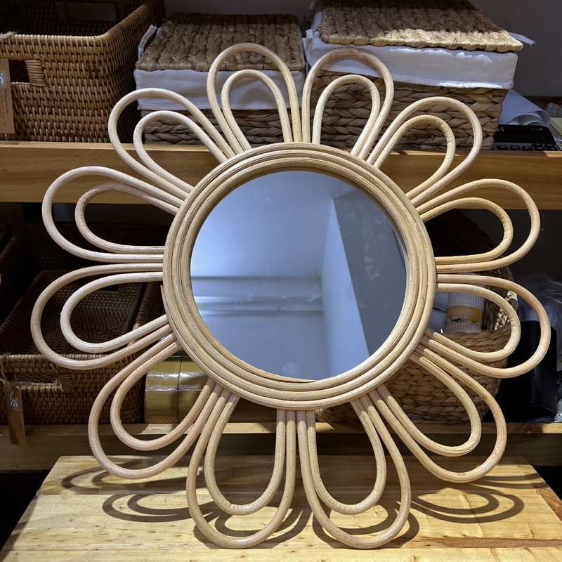 Gương treo tường decor bằng mây tròn/Gương mây tròn treo tường