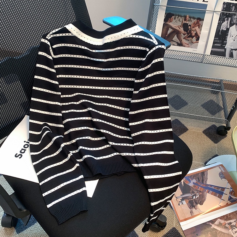 Áo Khoác cardigan Dệt Kim Tay Dài Kẻ Sọc Thời Trang Mùa Thu Cho Nữ