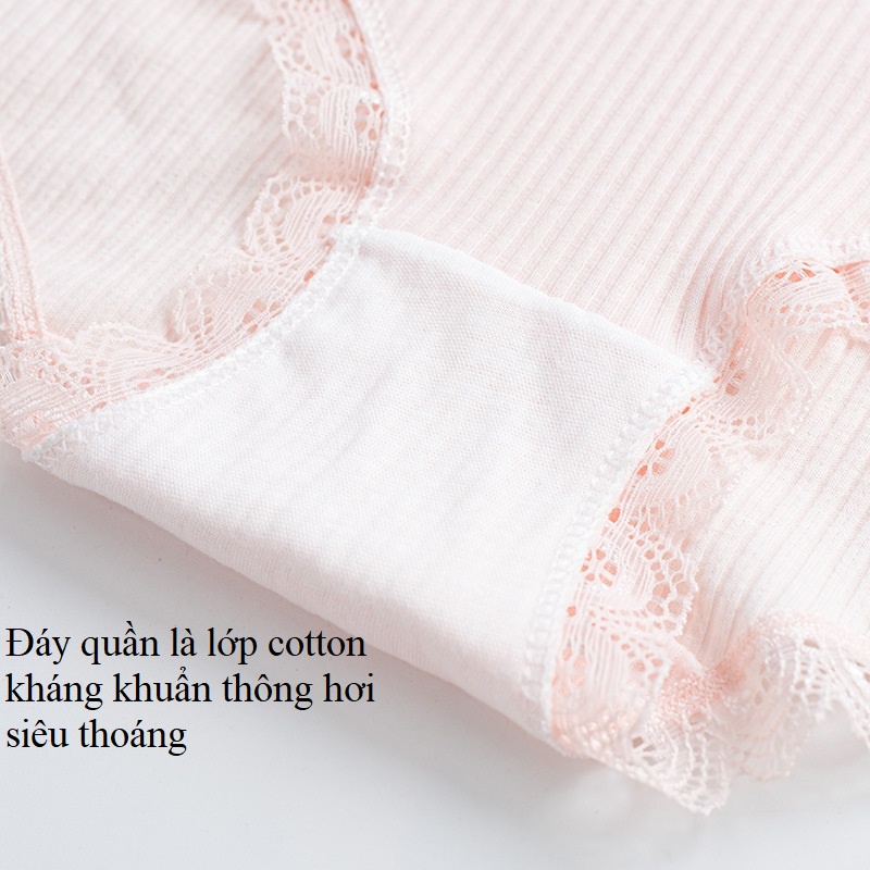 Quần Lót Nữ Cotton Kháng Khuẩn Gân Tăm Freeship Quần Chip Nữ Viền Ren Siêu Mềm Mịn Thoáng Mát QL09 - Size 35-65kg
