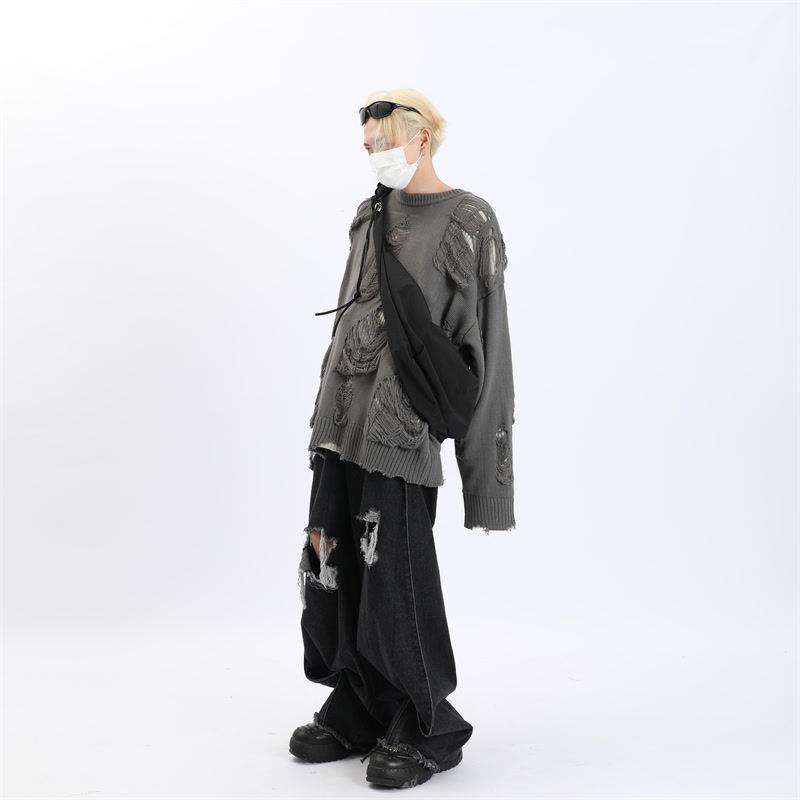 Áo Len Hai Mặt Thiết Kế Rách Phong Cách Âu Mỹ Thời Trang Thu Đông Cá Tính Cho Nam Và Nữ