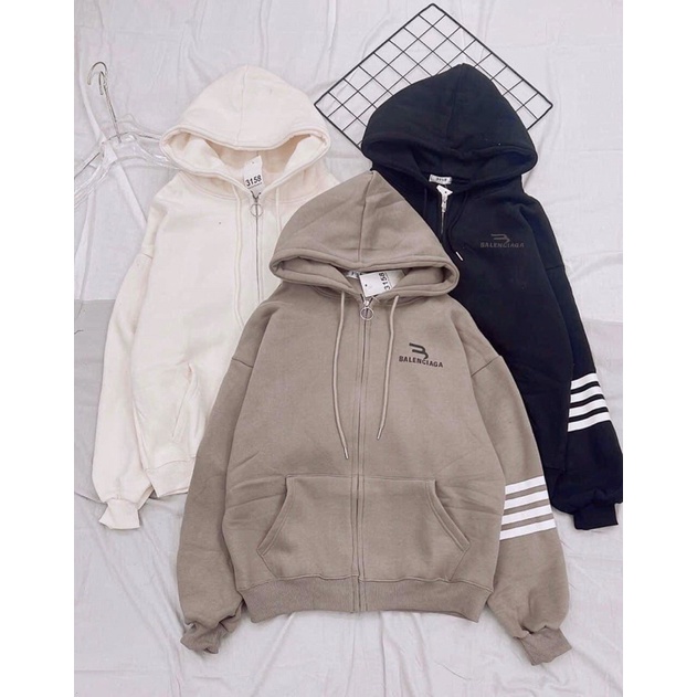 Hoodie zip BALENCIAGA in cao su siêu đẹp, chất nỉ bông mũ 2 lớp