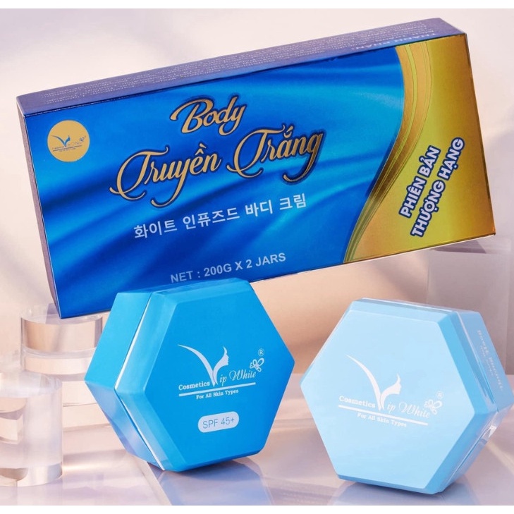 Bộ 02 Hộp Kem Dưỡng Trắng Da Body Truyền Trắng Vip White Phiên Bản Thượng Hạng Tặng Kèm Tẩy Tế Bào Chết Trái Cây