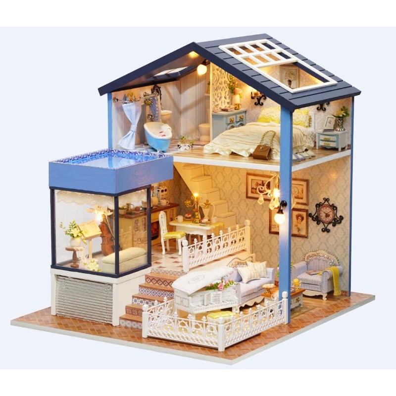 (Tặng keo sữa,đèn)Mô hình nhà búp bê lắp ráp biệt thự 3 tầng bằng gỗ tự làm diy doll house