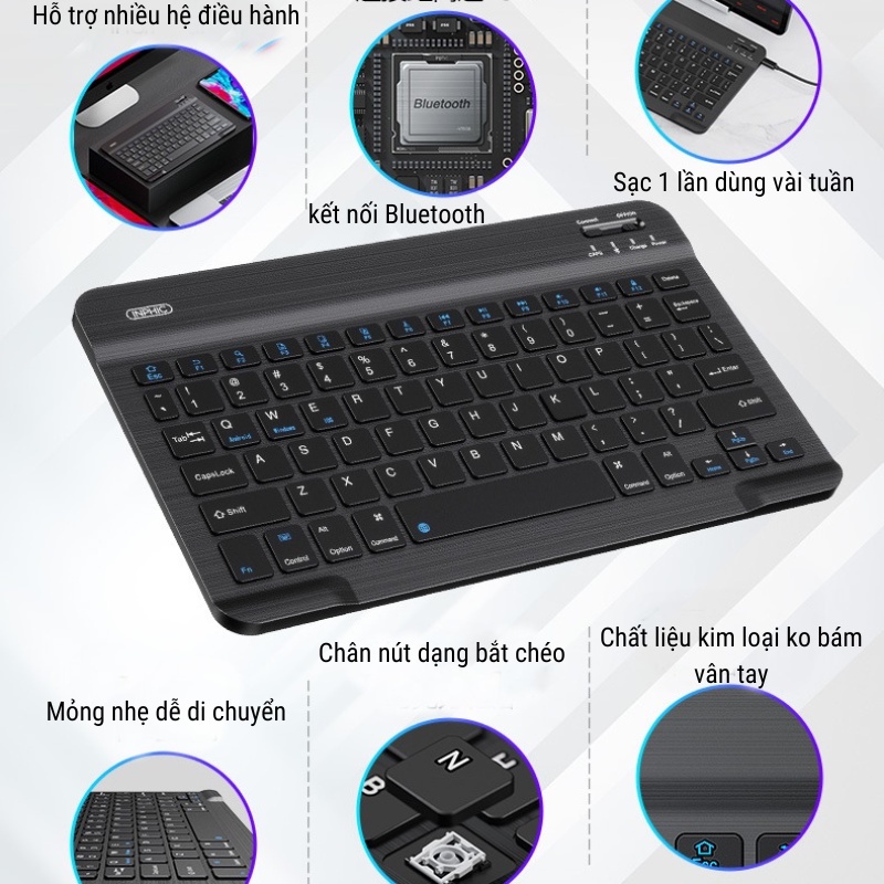 Combo Bàn Phím Và Chuột Bluetooth Ipad Không Dây Mini MK10 Kết Nối Điện Thoại Máy Tính Pin Sạc Nhỏ Gọn Giá Rẻ BenZ Store