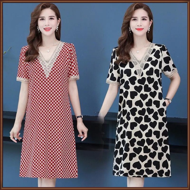 Đầm Midi Tay Ngắn Cổ Chữ V Dáng Rộng In Họa Tiết Độc Đáo Thời Trang Xinh Xắn Cho Nữ